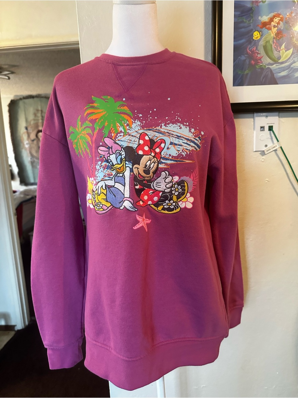 Disney Magenta Minnie & Daisy Tropical Surf Crewneck Sweatshirt